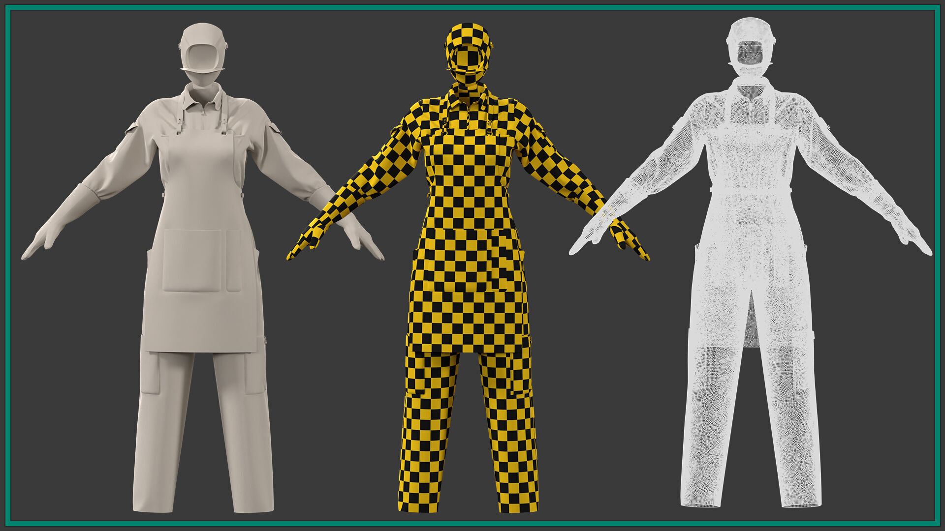 female welder uniform with texture 3D model_5