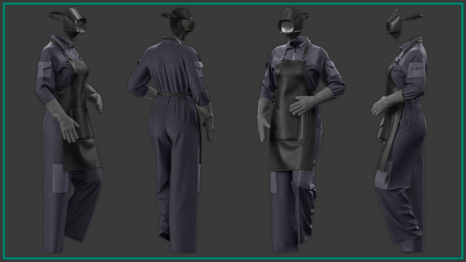 female welder uniform with texture 3D model_2