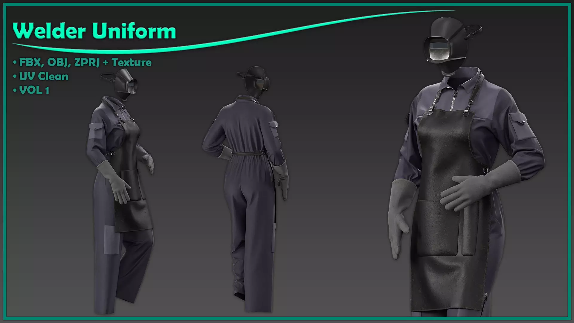 female welder uniform with texture 3D model_0