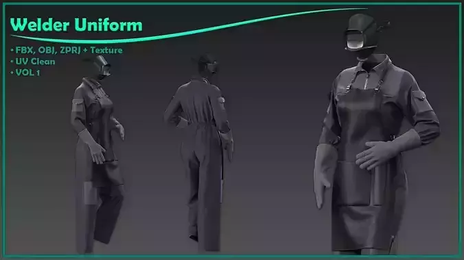 female welder uniform with texture 3D model female welder uniform with texture 3D model