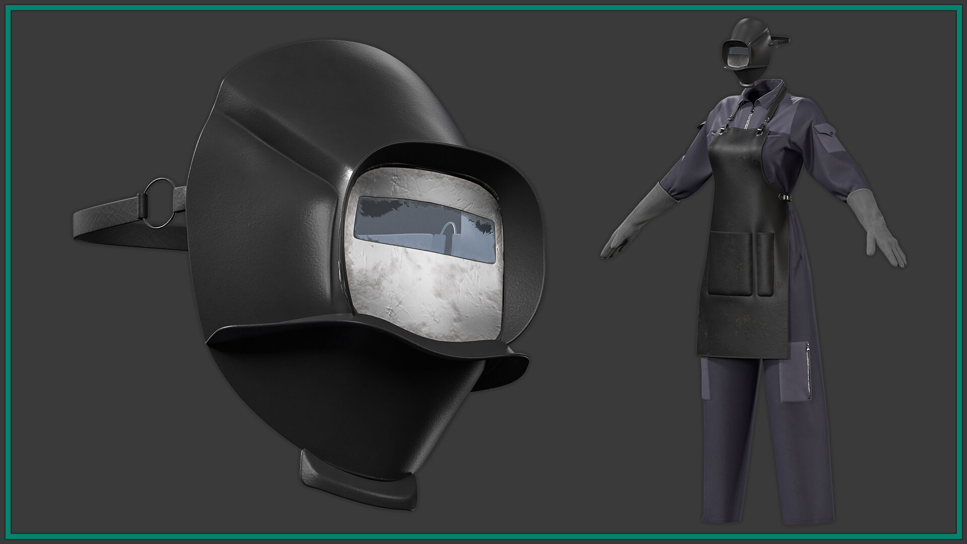 female welder uniform with texture 3D model_4
