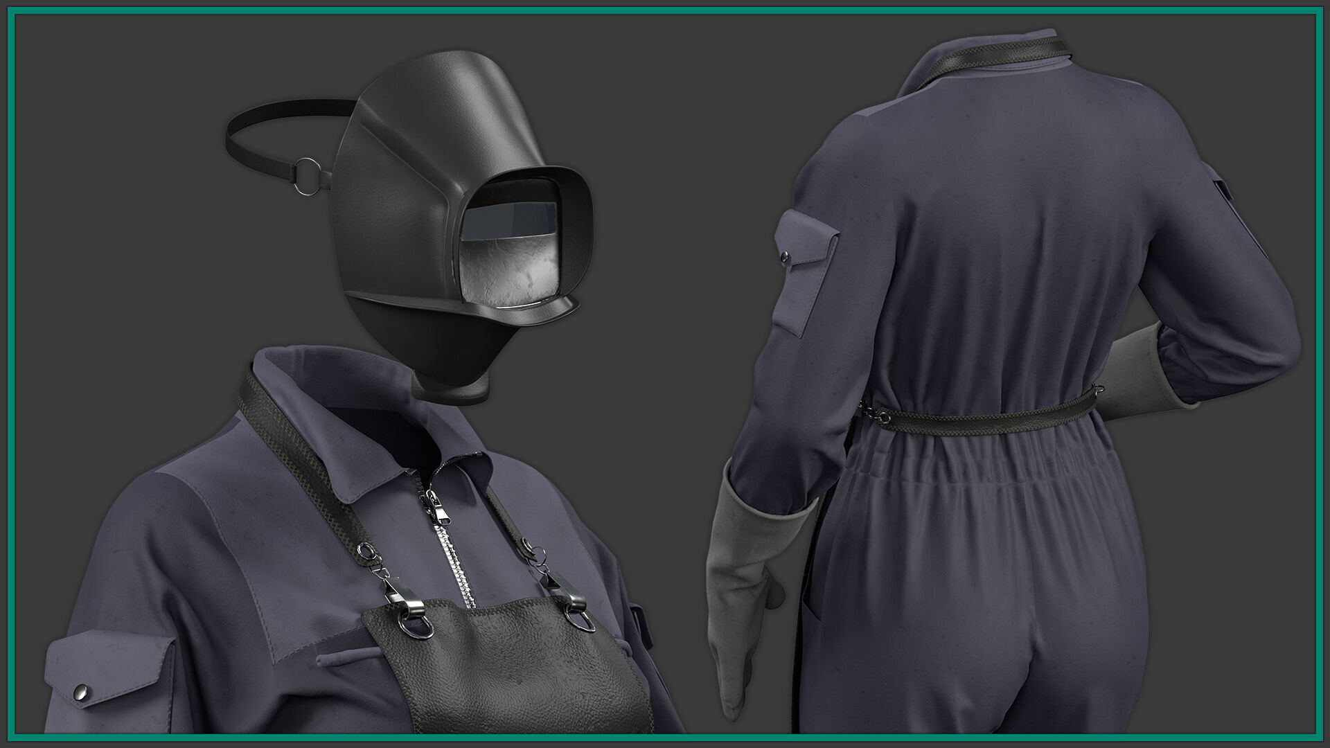 female welder uniform with texture 3D model_3