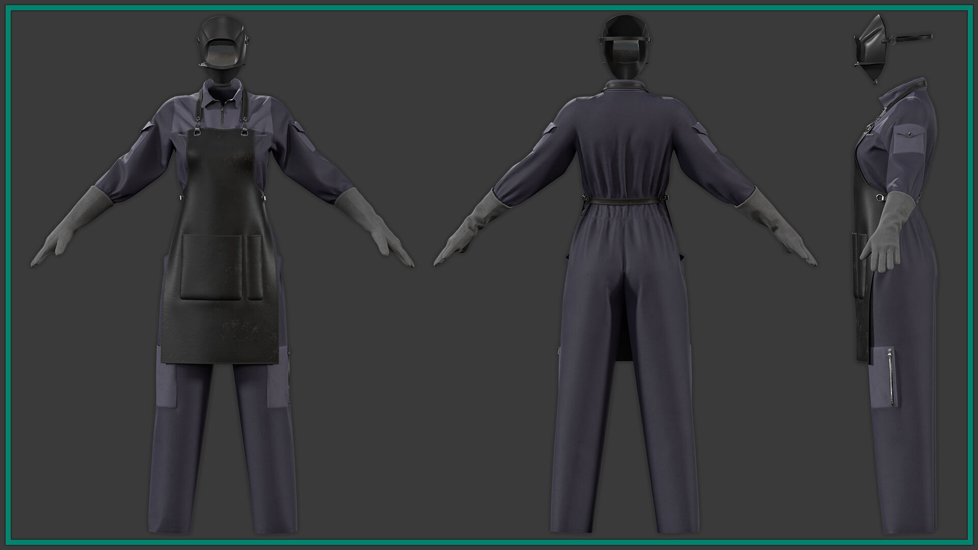 female welder uniform with texture 3D model_1