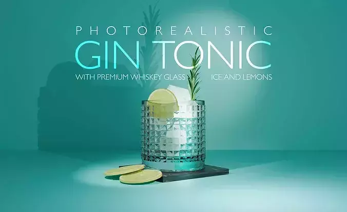 Photorealistic Gin Tonic in Whiskey Glass  3D Model 3D model 2