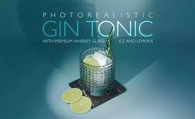 Photorealistic Gin Tonic in Whiskey Glass  3D Model