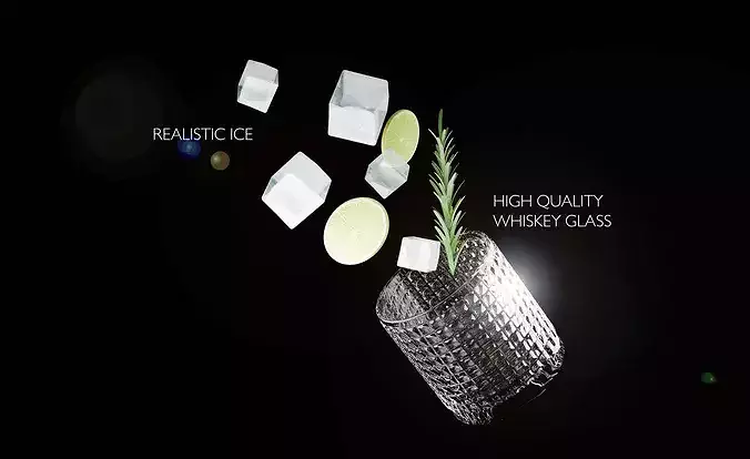 Photorealistic Gin Tonic in Whiskey Glass  3D Model 3D model 3