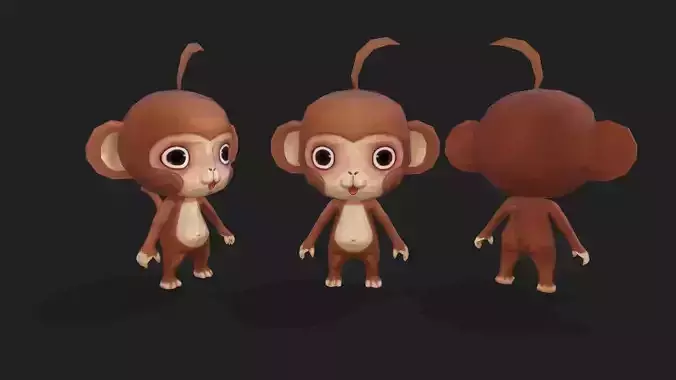 Cute Monkey Full Animation 1177 frames Cute Monkey Low-poly 3D model