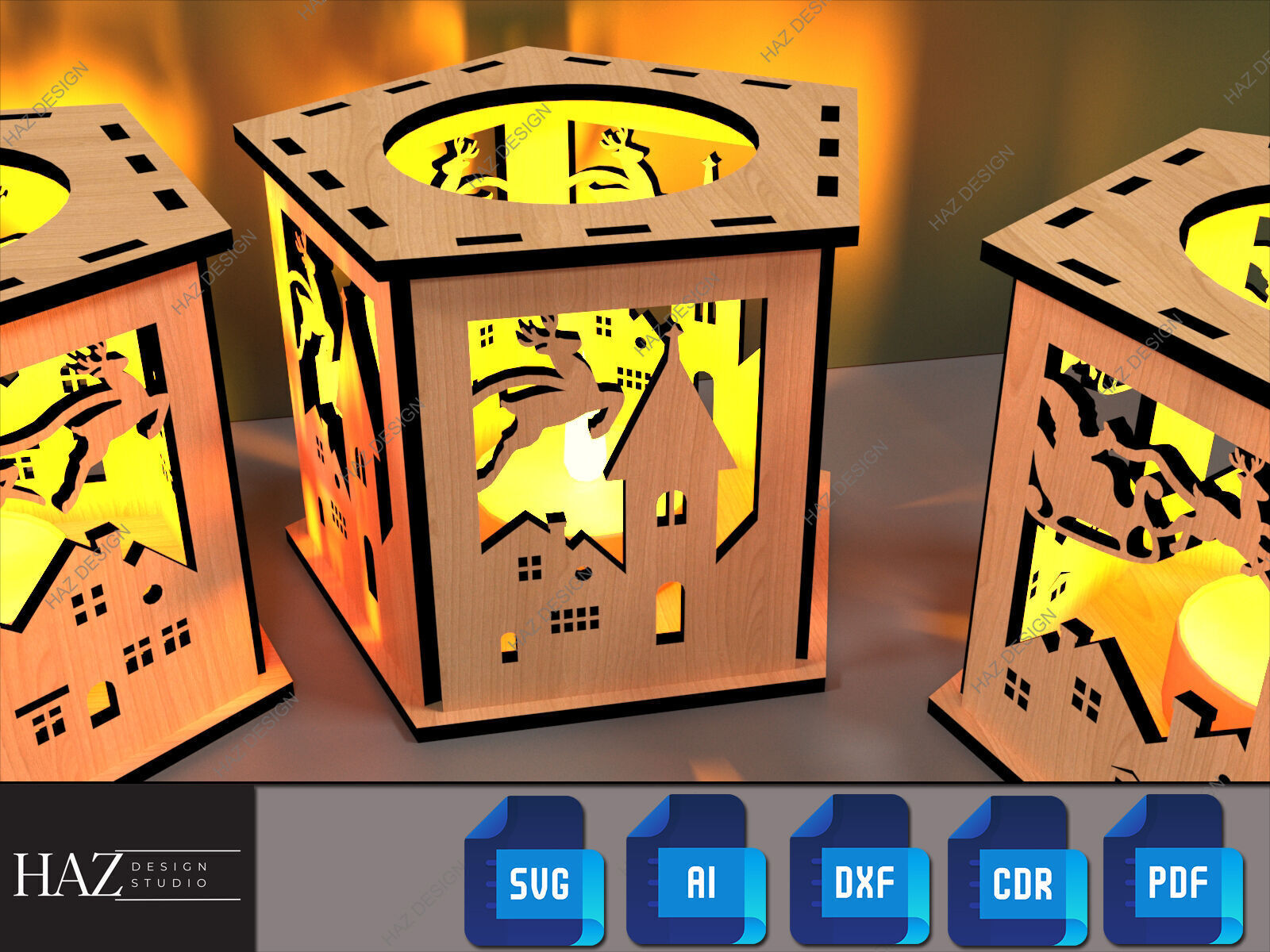 Xmas Hexagon Lantern Laser Files 177 3D print model_3