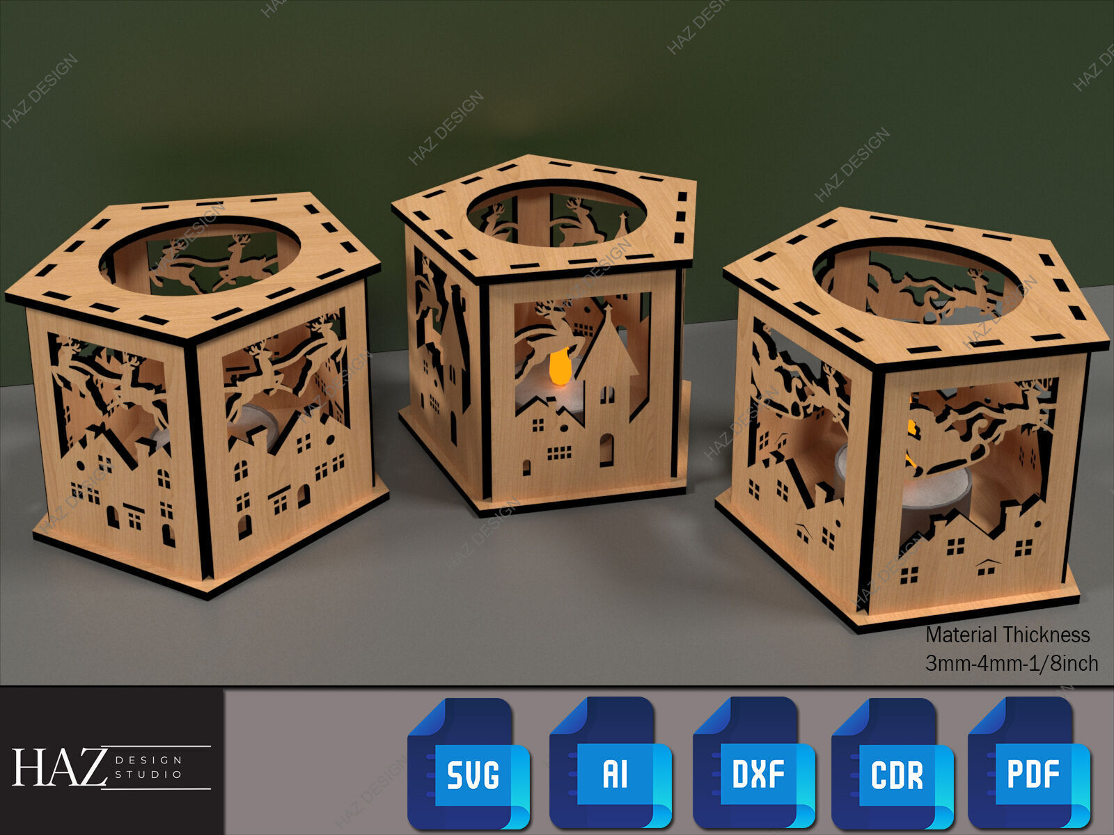 Xmas Hexagon Lantern Laser Files 177 3D print model_1