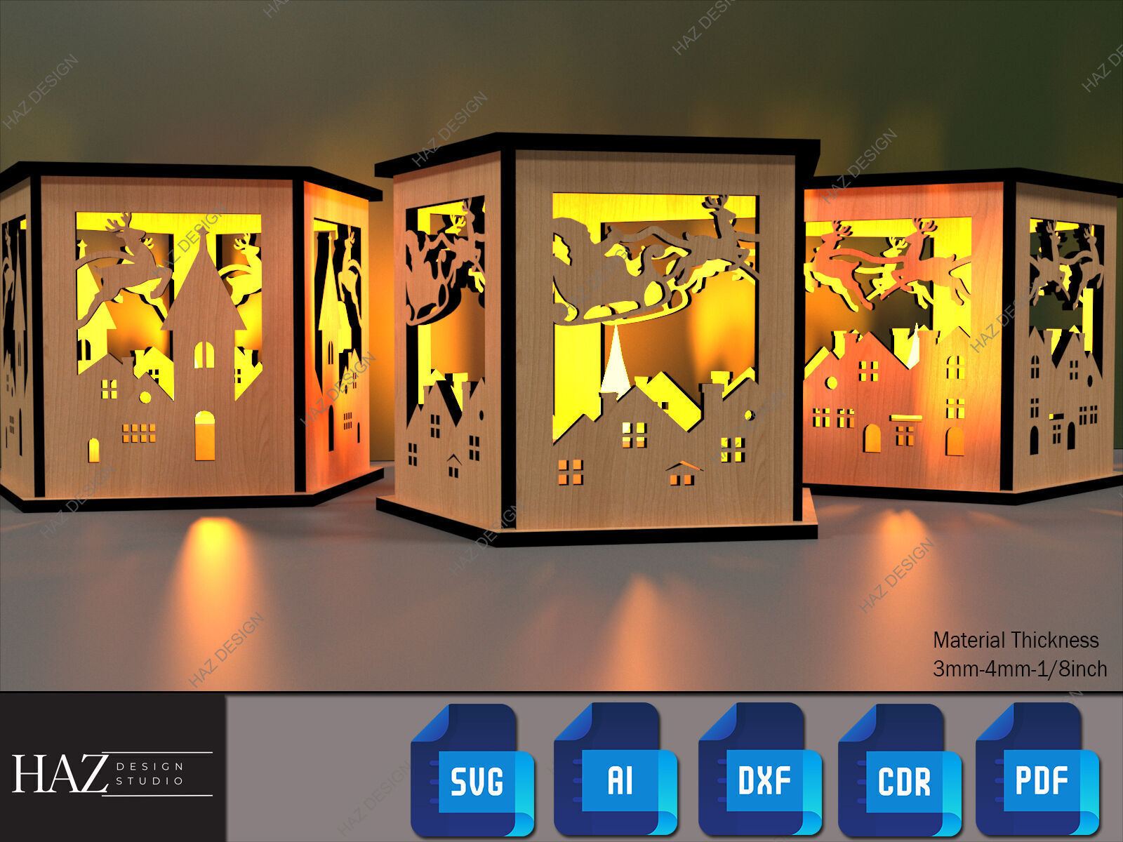 Xmas Hexagon Lantern Laser Files 177 3D print model_2