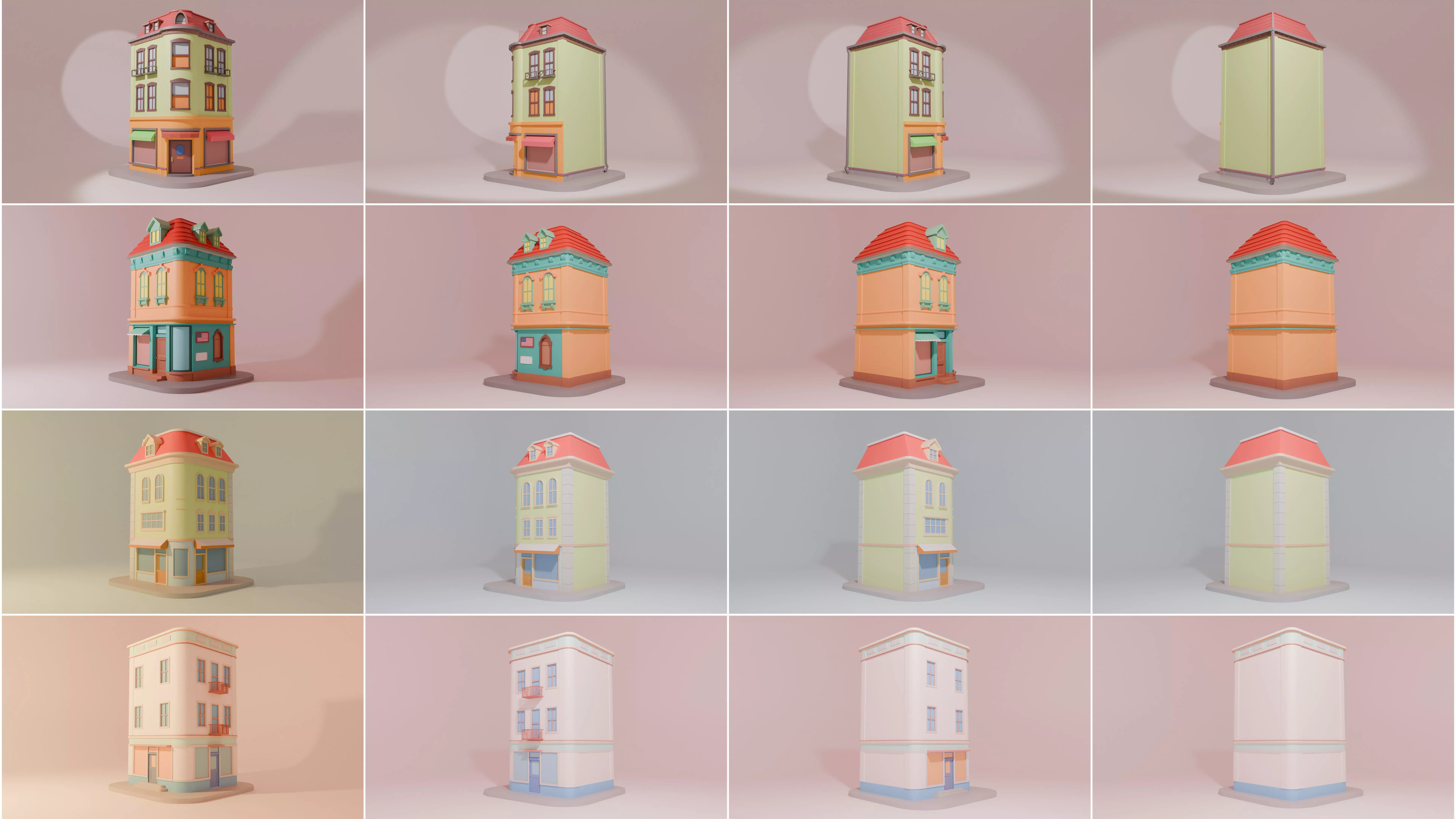 Stylized Low-Poly Cartoon Houses Collection _0