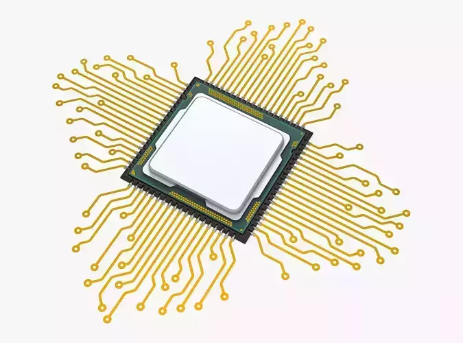 CPU Processor with Circuit Board Elements M1 3D model