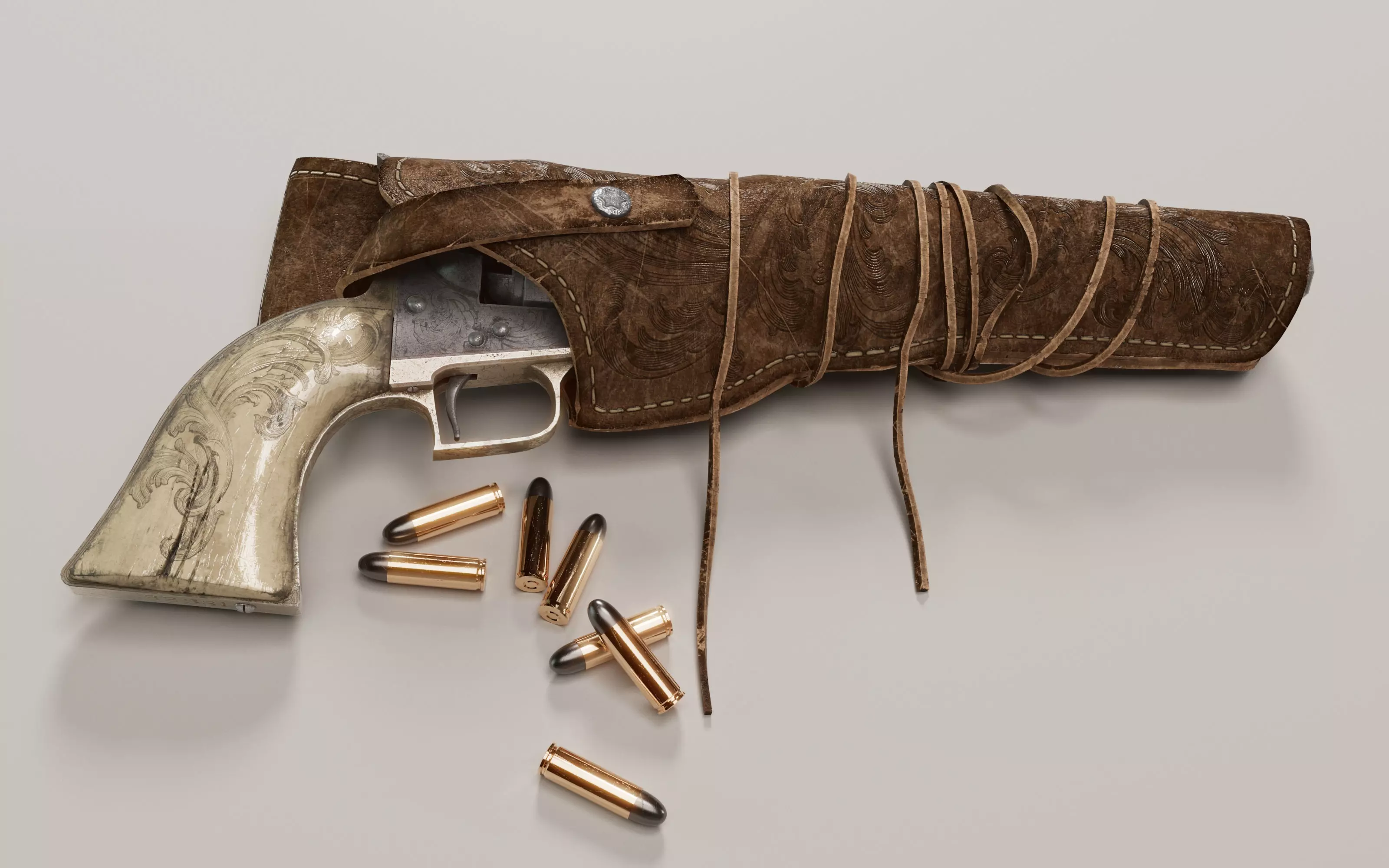 Holster and Colt Dragoon 1848 Low-poly 3D model_0