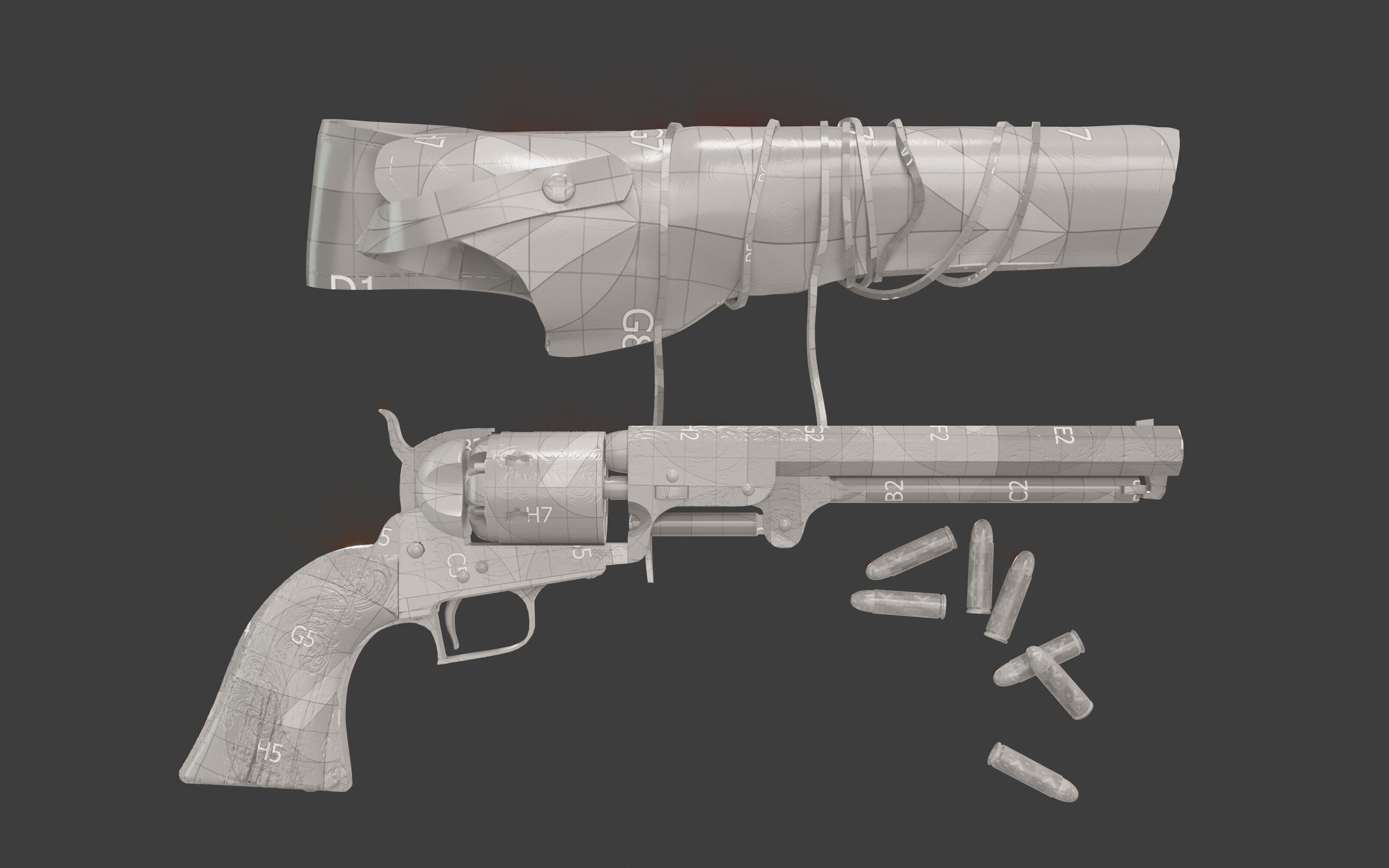 Holster and Colt Dragoon 1848 Low-poly 3D model_9