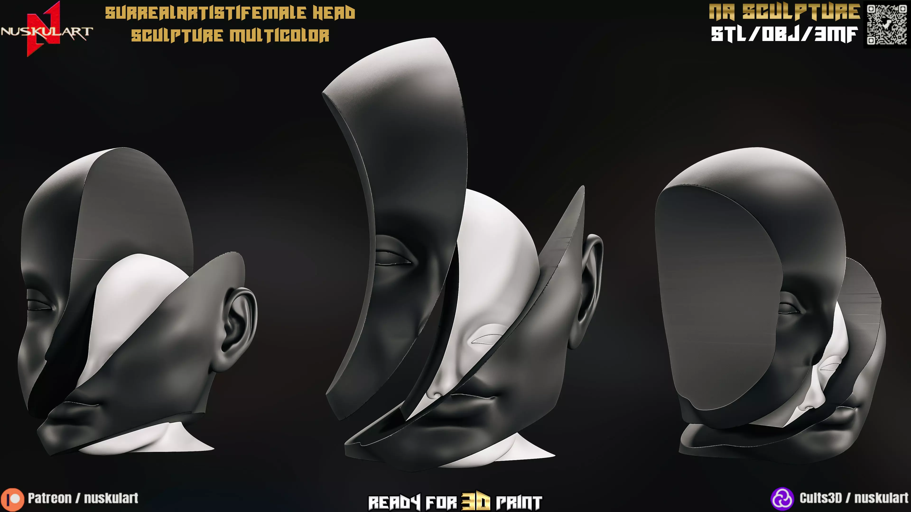 Surreal Art Female Head Sculpture Multicolor 3D Printing Free 3D print model