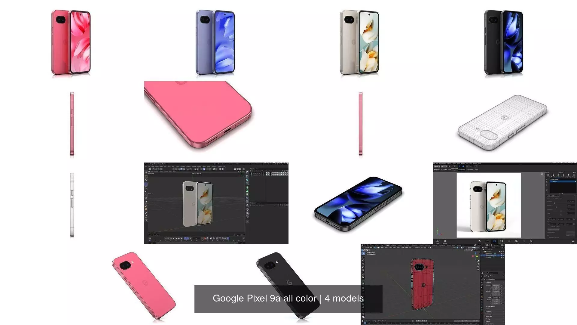 Google Pixel 9a all color 3D Model Collection_1