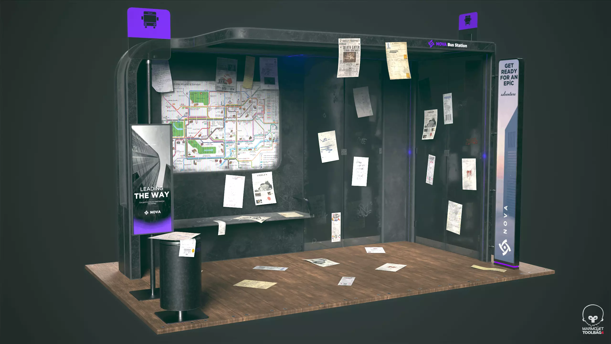 Modern Bus Stop Low-poly 3D model