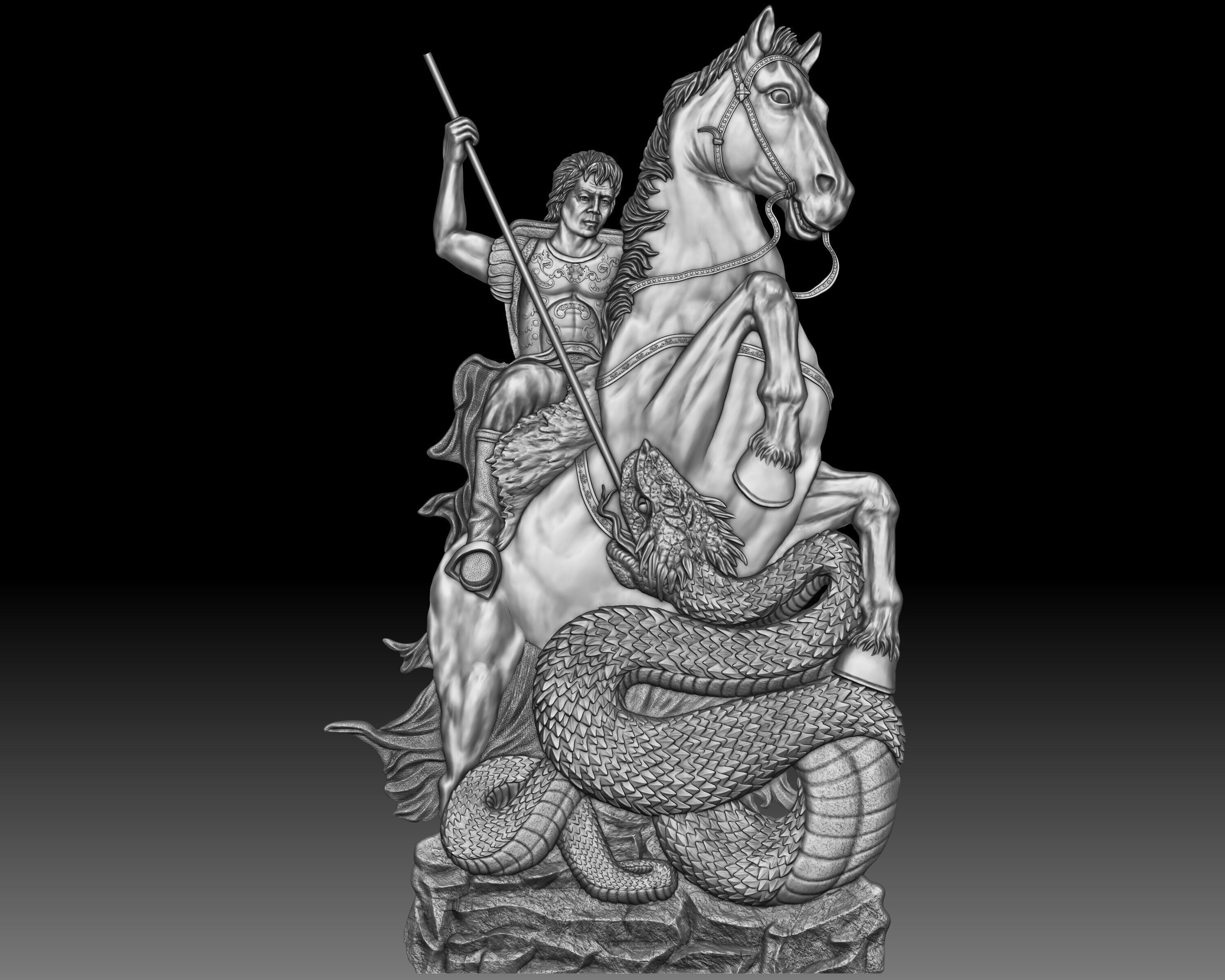 Saint George bas-relief 3D print model_4