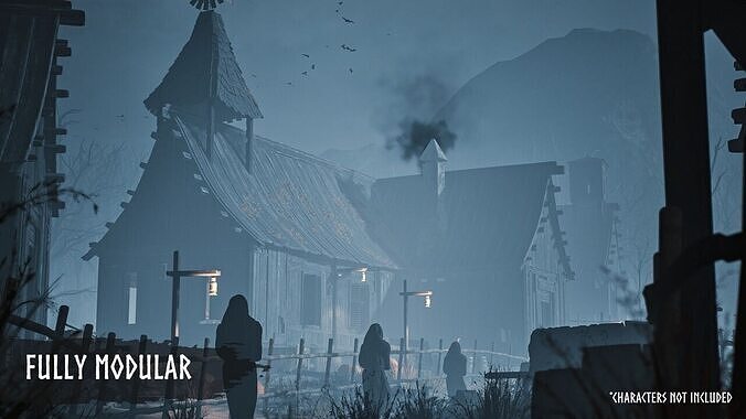 Modular Haunted Village Low-poly 3D model 4
