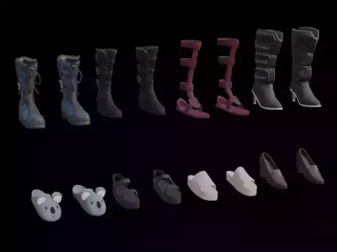 10 lowpoly cartoon womans shoes