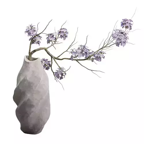 Cherry Blossoms In Concrete Vase 3D model