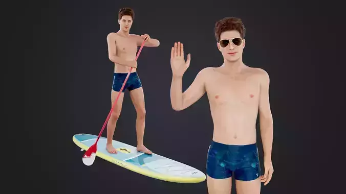 Male Paddleboarder Low-poly 3D model
