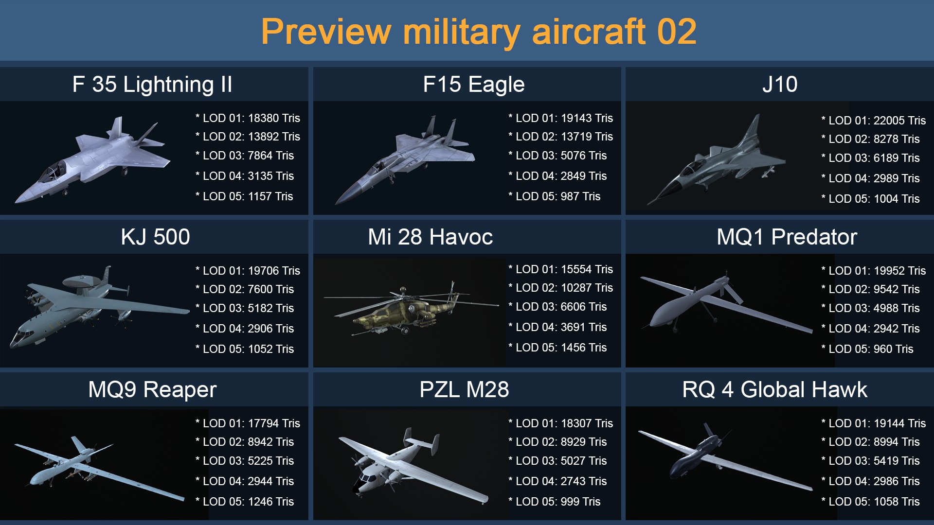 Asset - 25 military aircraft models - VR AR 3D Model Collection_1