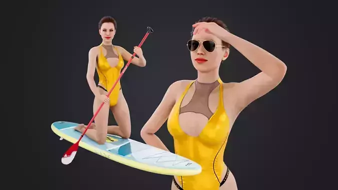 Female Paddleboarder Low-poly 3D model
