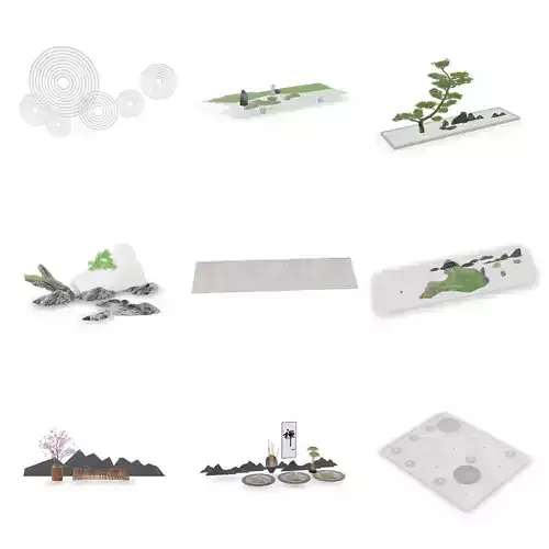 Japanese Zen Garden Dry Landscape 3D Model Set SKP  FBX OBJ STL  3D model