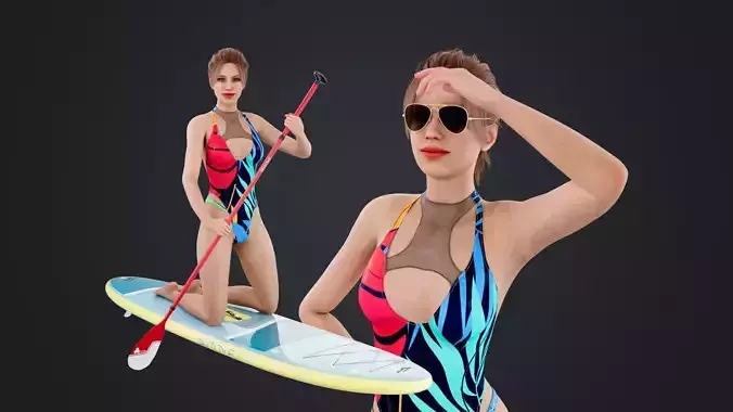 Female Paddleboarder Low-poly 3D model