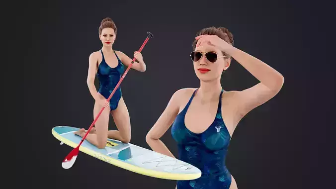 Female Paddleboarder Low-poly 3D model