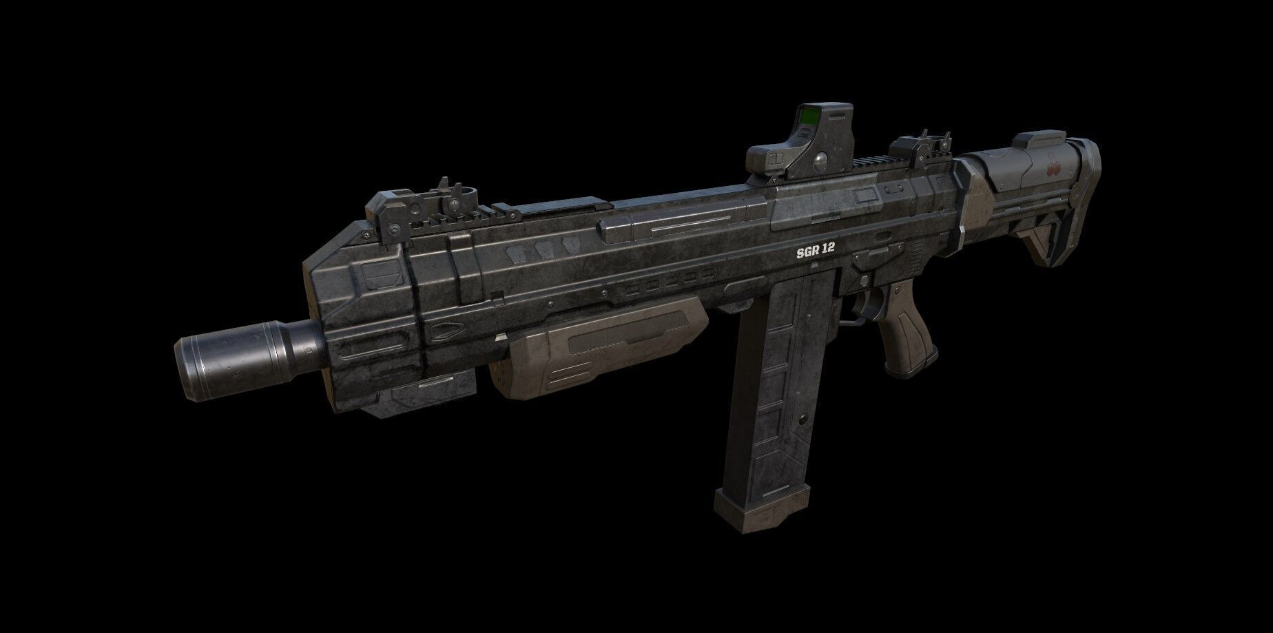 Sci-Fi Shotgun - SGR 12 Low poly model for games Low-poly 3D model_4