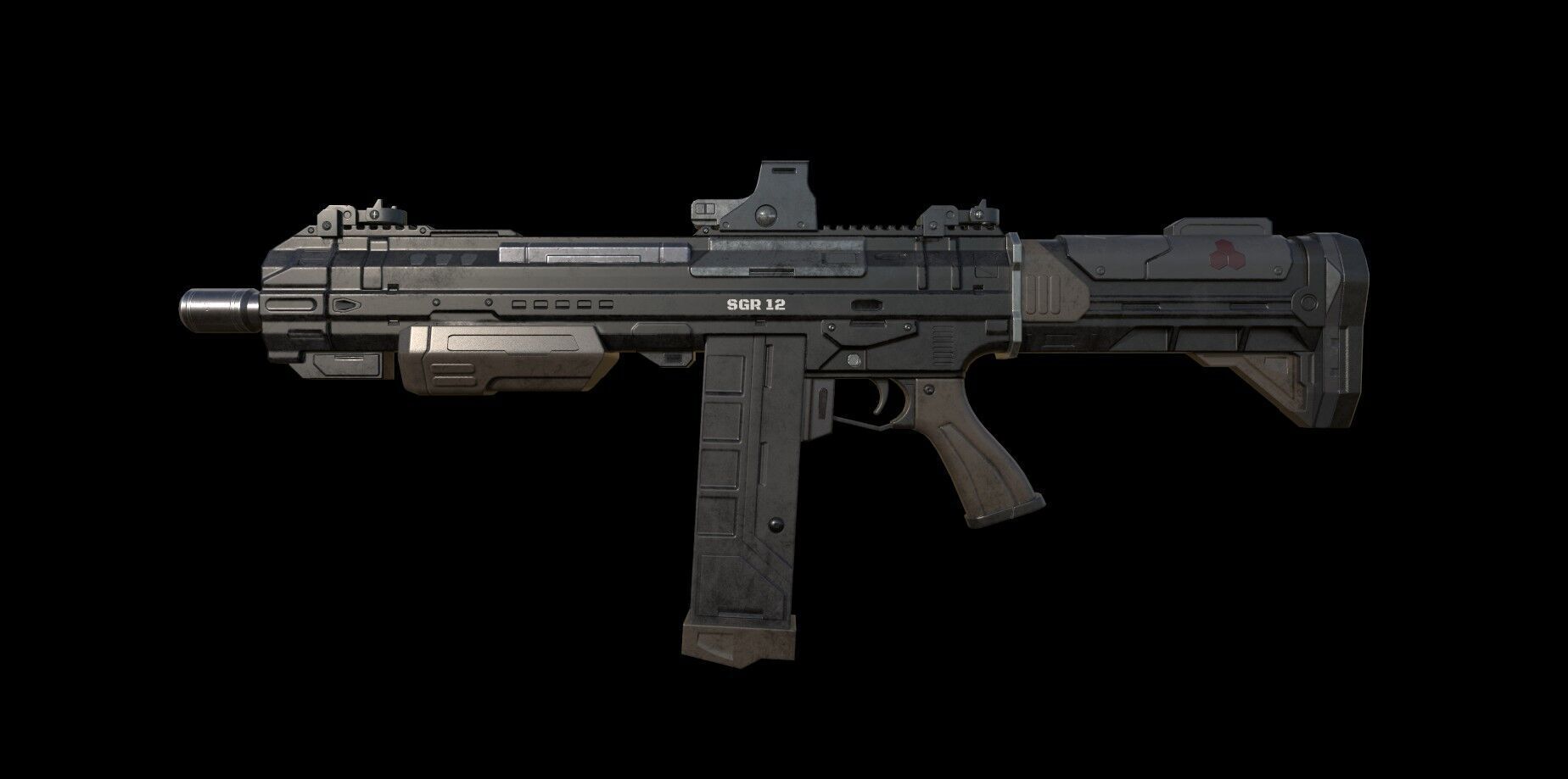 Sci-Fi Shotgun - SGR 12 Low poly model for games Low-poly 3D model_7