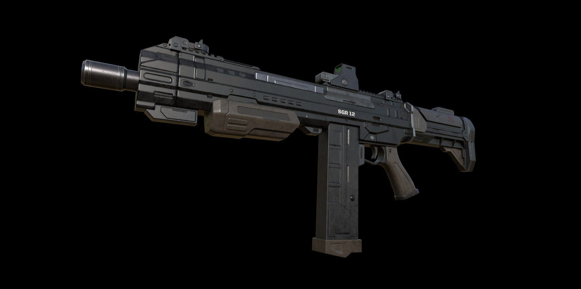 Sci-Fi Shotgun - SGR 12 Low poly model for games Low-poly 3D model_5