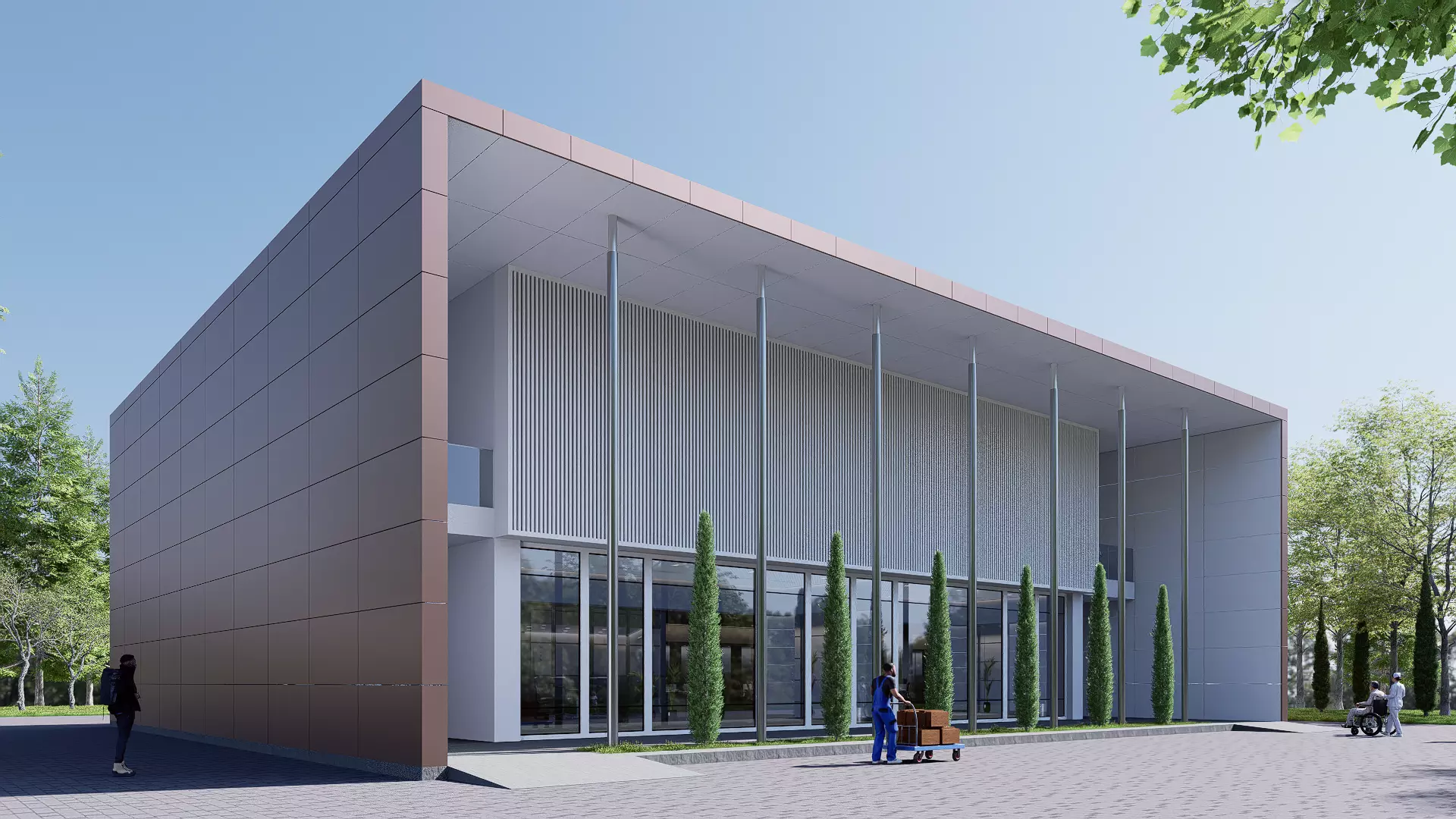 civic building Low-poly 3D model_0