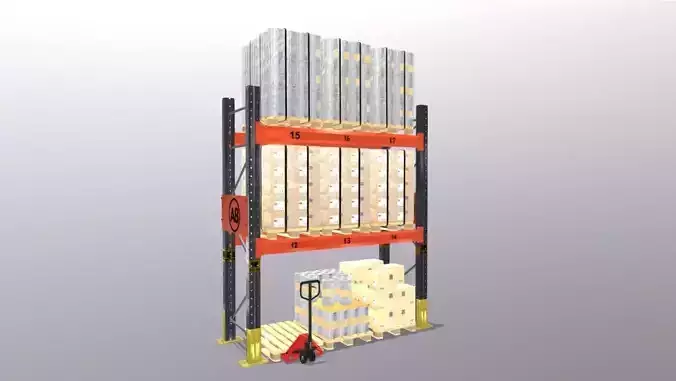 Warehouse Storage System with Hand Truck 3D model
