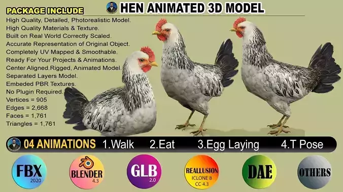 HEN RIGGED ANIMATED 4 Low-poly 3D model