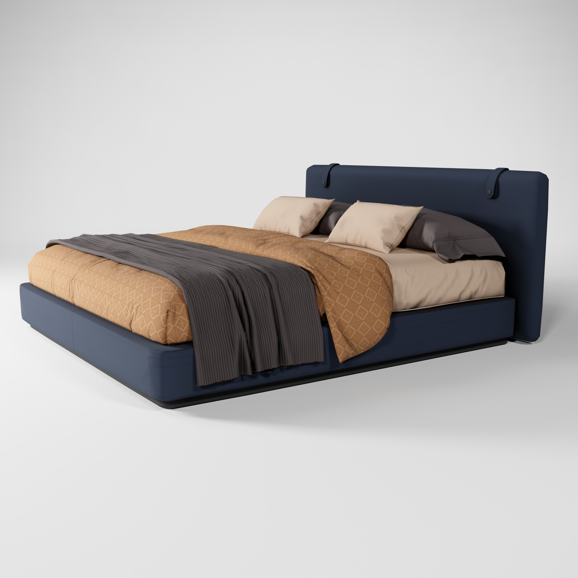 Modern King size bed Low-poly 3D model_2