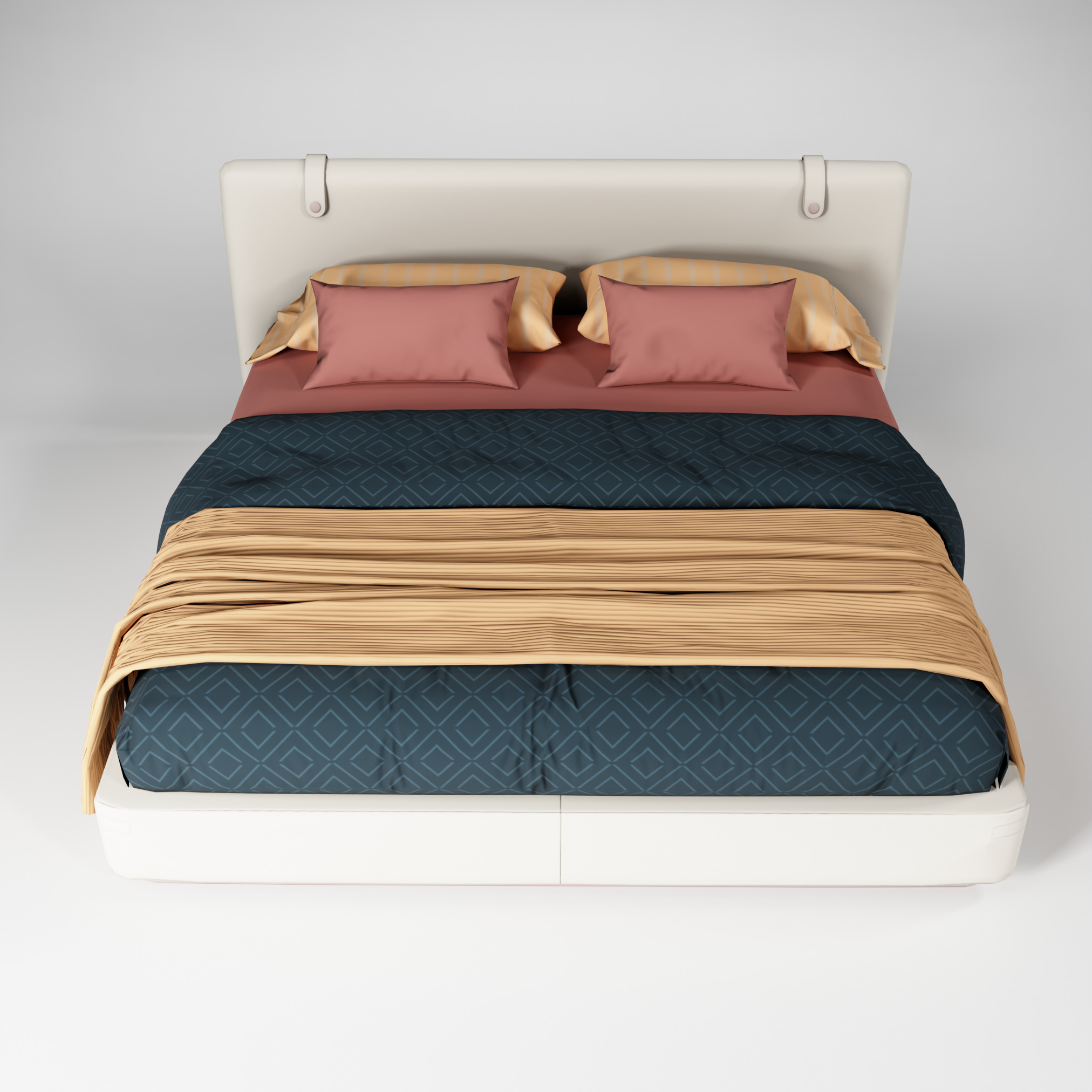 Modern King size bed Low-poly 3D model_5