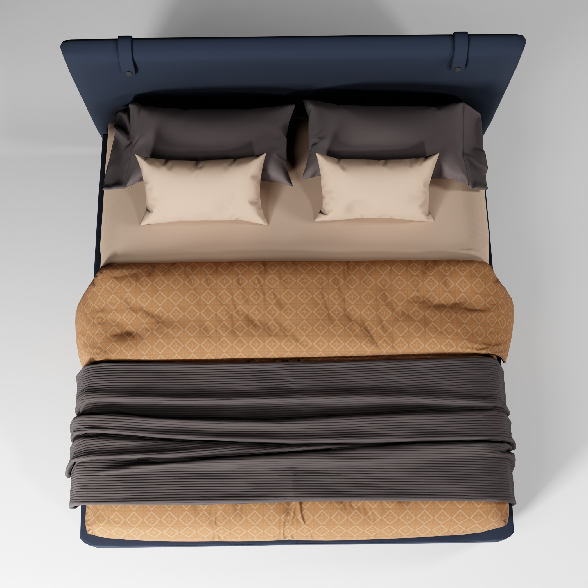 Modern King size bed Low-poly 3D model_4