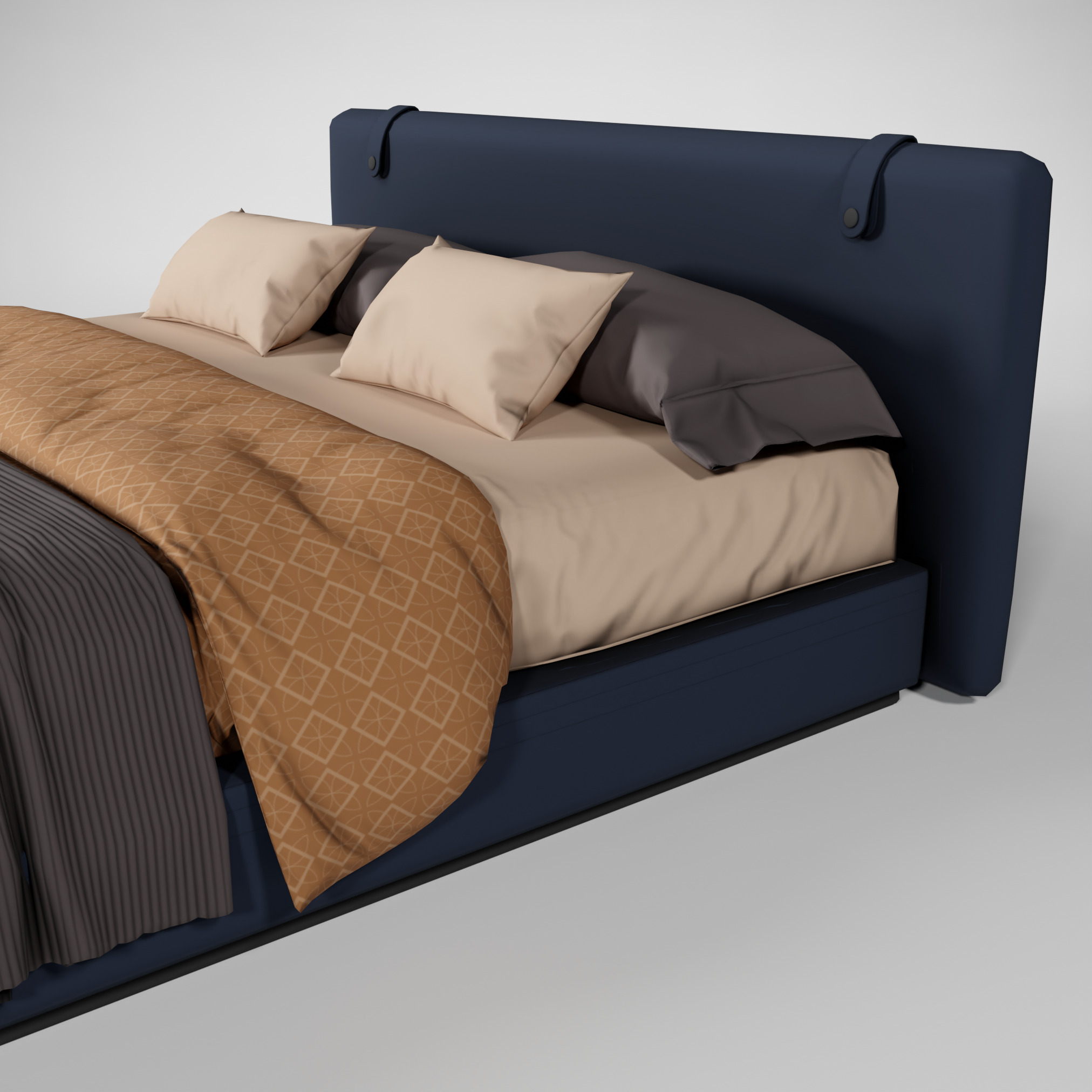 Modern King size bed Low-poly 3D model_3