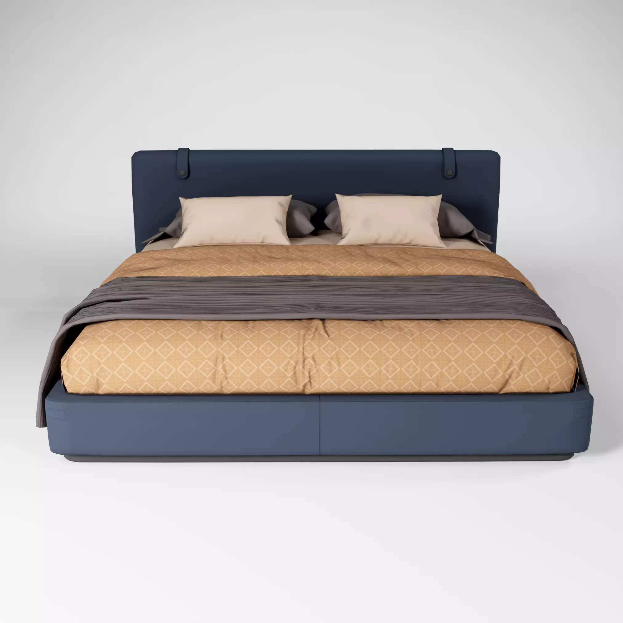 Modern King size bed Low-poly 3D model_0