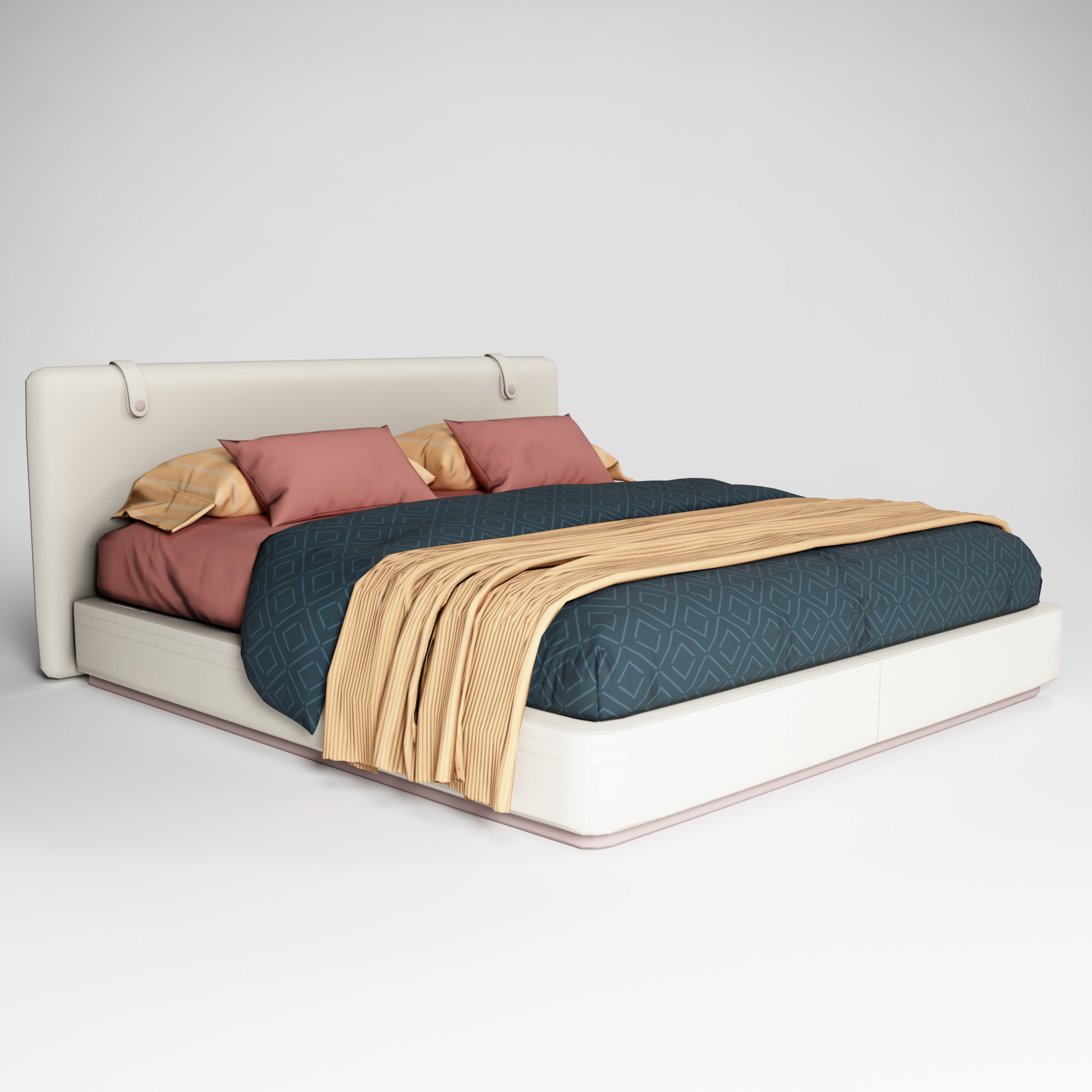 Modern King size bed Low-poly 3D model_6