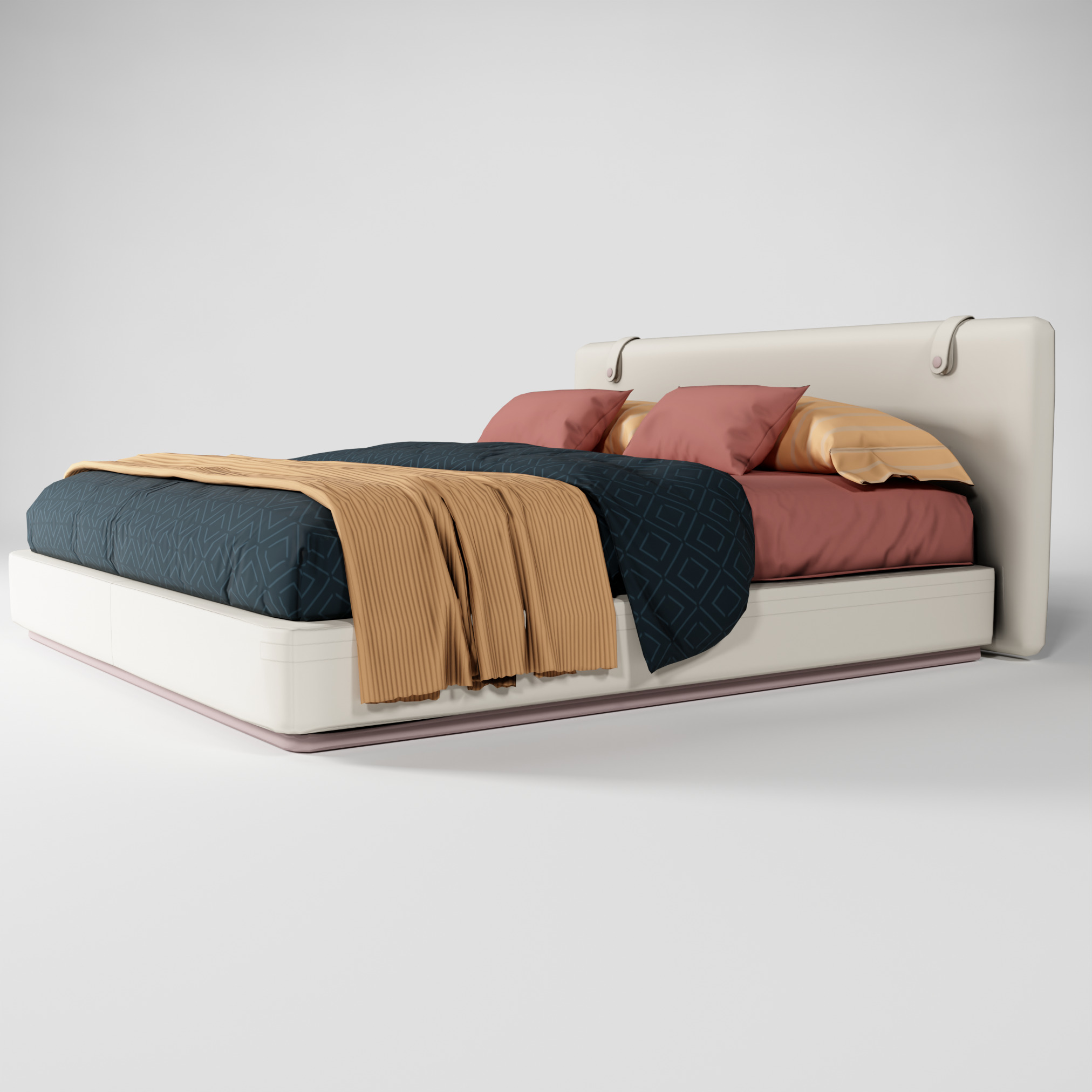 Modern King size bed Low-poly 3D model_7