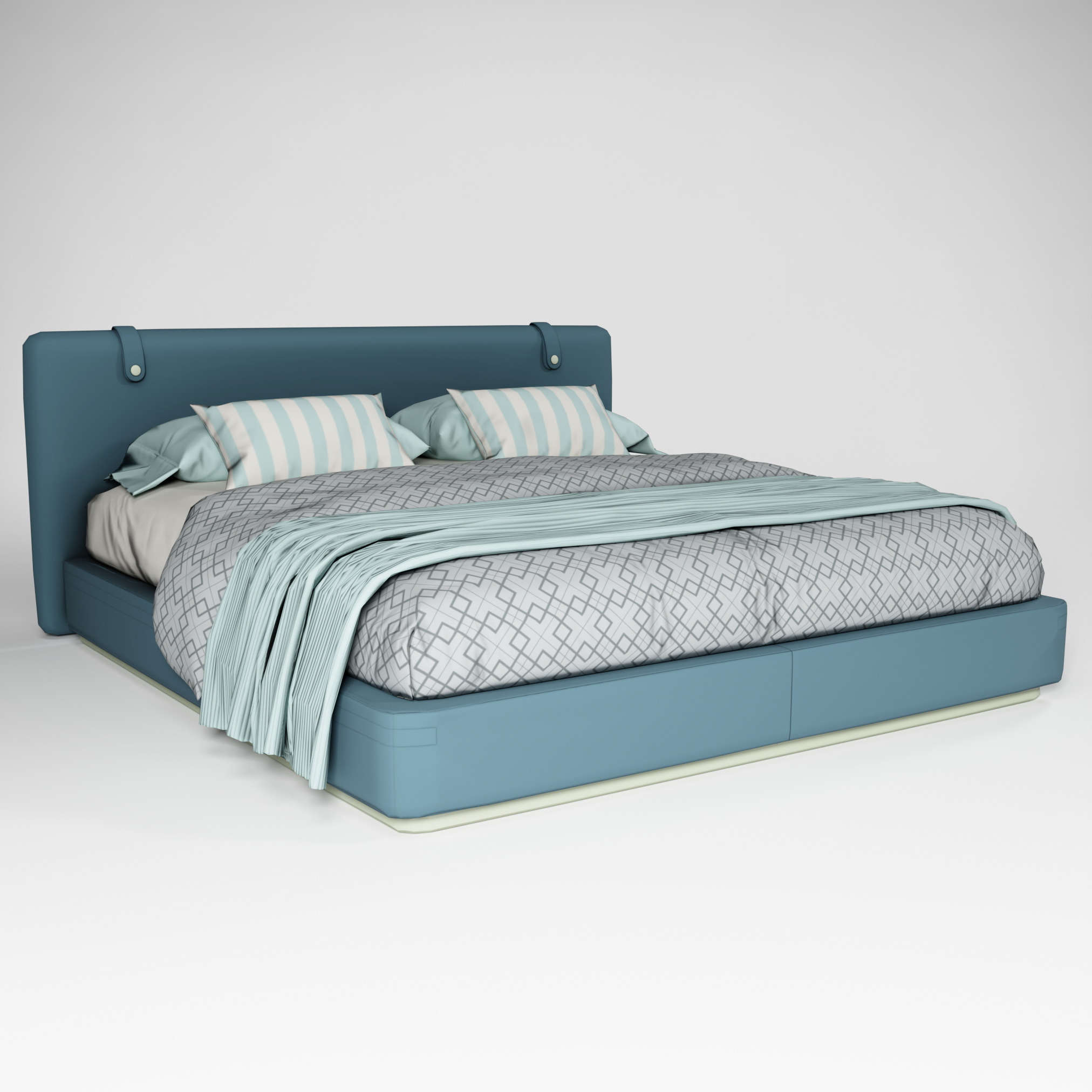 Modern King size bed Low-poly 3D model_9