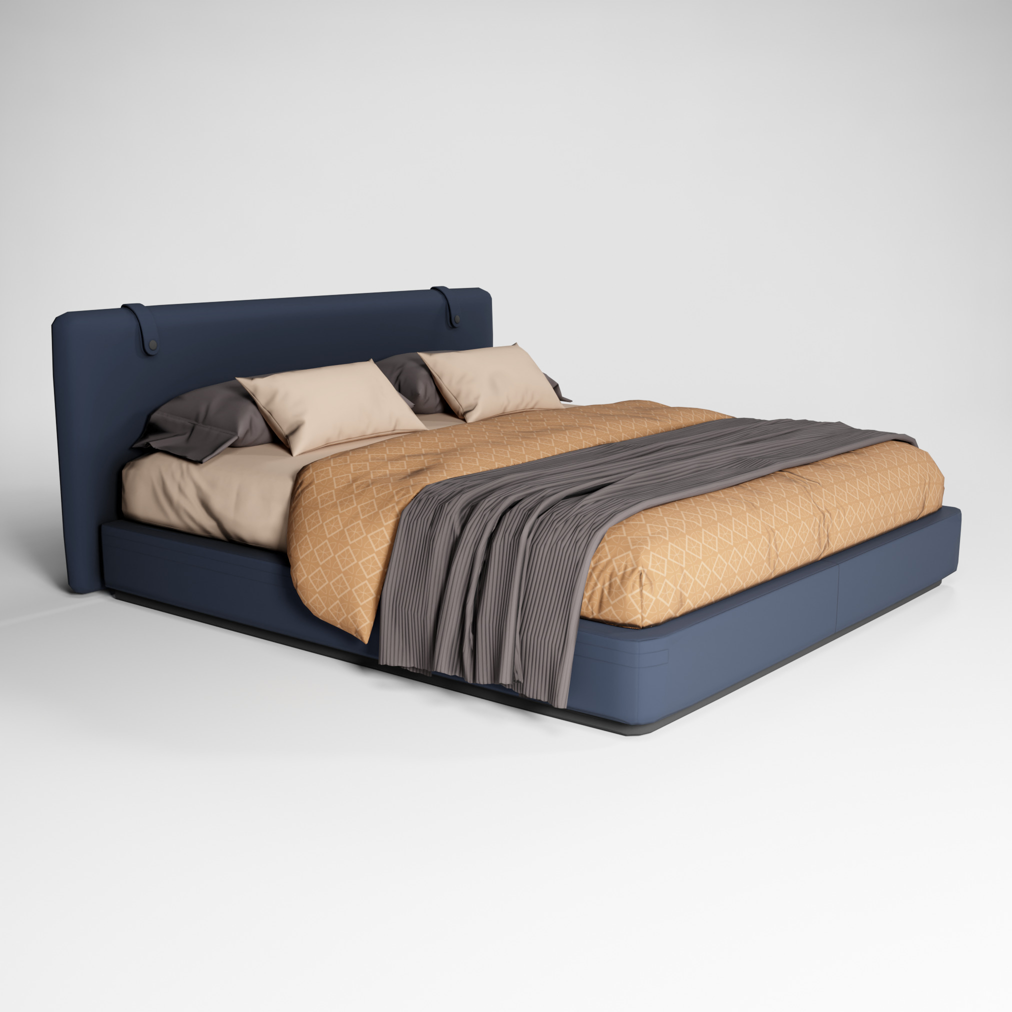 Modern King size bed Low-poly 3D model_1