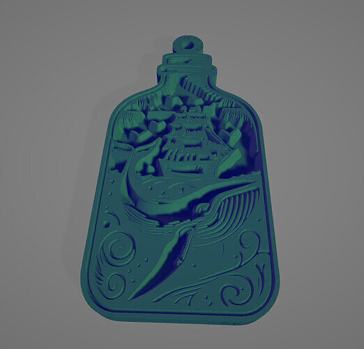 A ship at sea pendant in a bottle and a whale underwater 3D print model