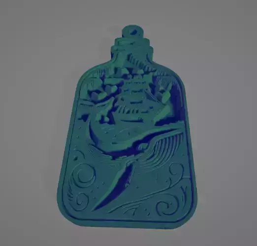 A ship at sea pendant in a bottle and a whale underwater