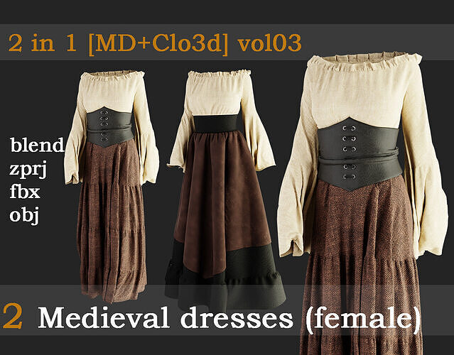 2 Medieval dresses vol03 3D model