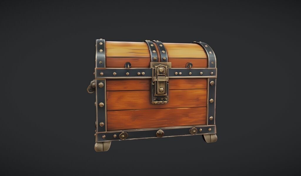 wooden treasure chest 3D model_9